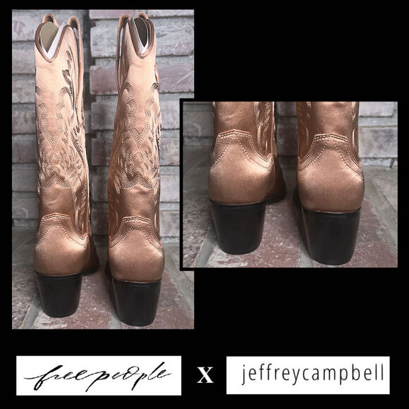 Free People Jeffrey Campbell Western Dusty Rose Satin Boot Boxed Size: 8 - Picture 5 of 9